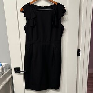 J. Crew Black Ruffle Sleeve Crepe Wool Shift Suiting Dress - 10P Petite 10